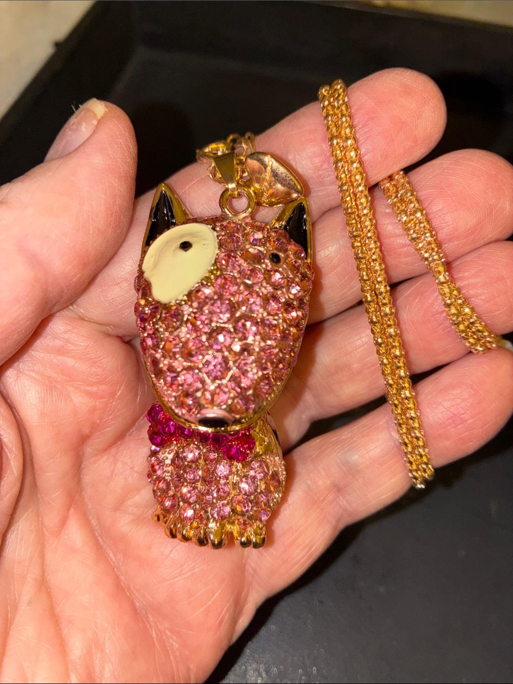 Pink Crystal Dog Pendant Necklace. Moveable Head and Body. Movement Piece